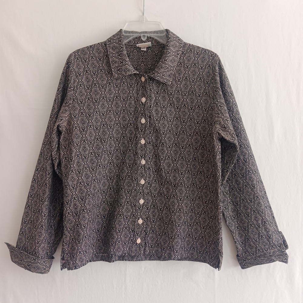 Habitat Clothes to live in Button Down top Womens M/L  EUC Tapestry Damask